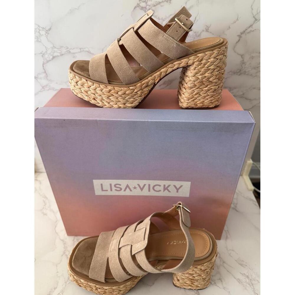 Lisa Vicky Just-V Suede Platform Sandals with Woven Heel